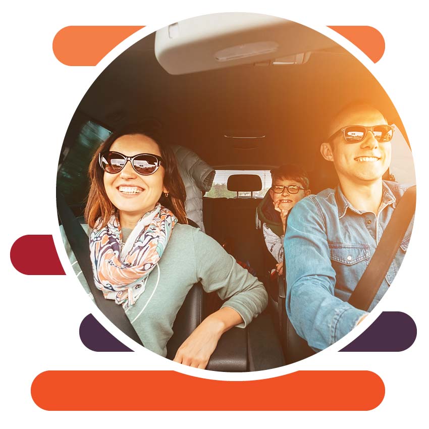 Young family in new car.