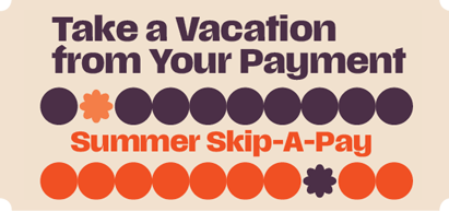 Image of graphic with dots and they type that says Summer Skip-A-Pay